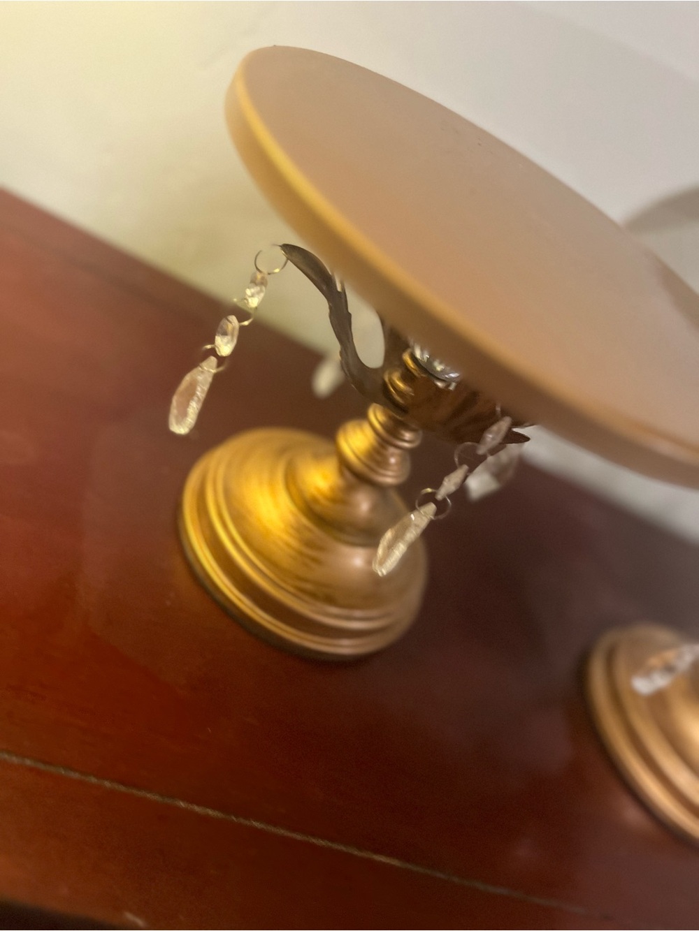 Gold Accent Pedestal Cake Stand with Crystal Drops - Picture 3 of 4